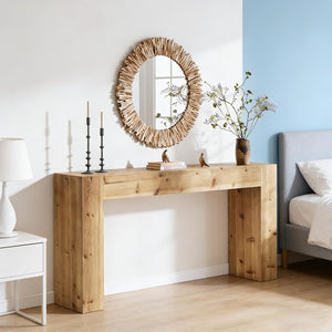 English Elm Wood Solid Fir Console Table Handcrafted Farmhouse Style for Entryway or Sofa T3971P448350