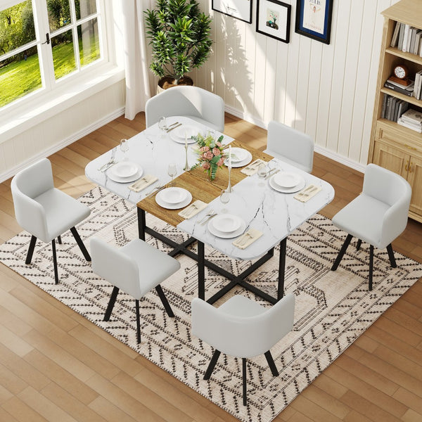 English Elm 7-piece Melamine Dining Set with Pu Cushioned Chairs and Iron Frame for Small Spaces W3875S00121