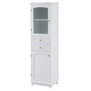 English Elm 63" Tall Bathroom Vanity Cabinet with Glass Doors, Two Drawers and Adjustable Shelves for Stylish Storage White N729P171305K