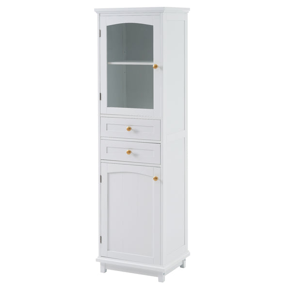 English Elm 63" Tall Bathroom Vanity Cabinet with Glass Doors, Two Drawers and Adjustable Shelves for Stylish Storage White N729P171305K