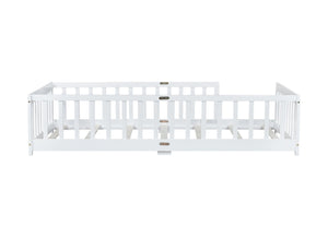 English Elm Twin Low Profile Rubberwood Floor Bed with Full Safety Fence for Toddler Rooms White W504P429335