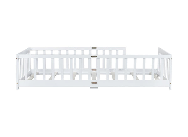 English Elm Twin Low Profile Rubberwood Floor Bed with Full Safety Fence for Toddler Rooms White W504P429335