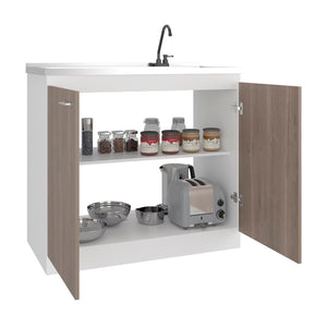 English Elm Zurich Freestanding Stainless Steel Utility Sink with Black Storage Cabinet for Garage Light Espresso B200S00459