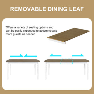 English Elm 7-Piece Extendable Dining Set with Removable Leaf and 6 Upholstered Chairs, Solid Rubberwood Legs, Seats 6 Natural+White N752S000030K