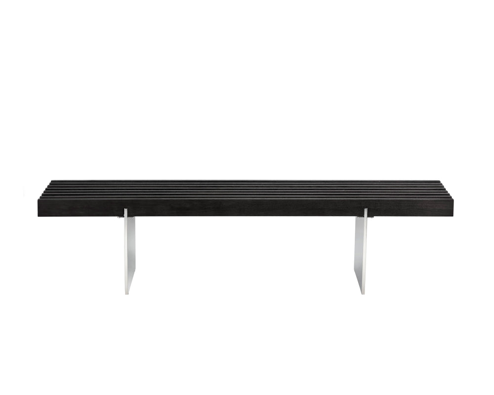 Sunpan Atticus Bench - Sleek Solid Ash Wood With Polished Stainless Steel Legs For Modern Spaces 75” Wide Black Wood 106370