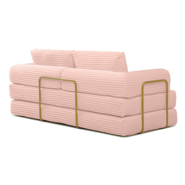 English Elm Convertible Floor Sofa Futon with Corduroy Upholstery for Living Room Lounging and Sleeping Pink W1117P434734