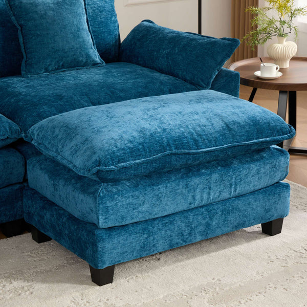 English Elm Cloud Sofa Single Seat - Modular Chenille Lounge Chair with Double-Layer Cushion, Ergonomic Support and Easy Assembly Blue W1143S00032