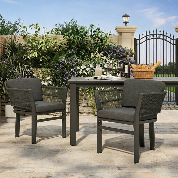 English Elm Outdoor Woven Rattan Aluminum Dining Chairs Set of 2 Coastal Patio Seating Grey N779P368549G