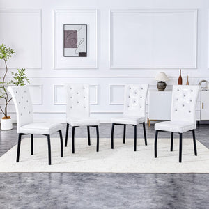 English Elm A Set of 2 Crystal Button Faux Leather Dining Chairs with Embossed Croc Texture White+Black W3226P344024