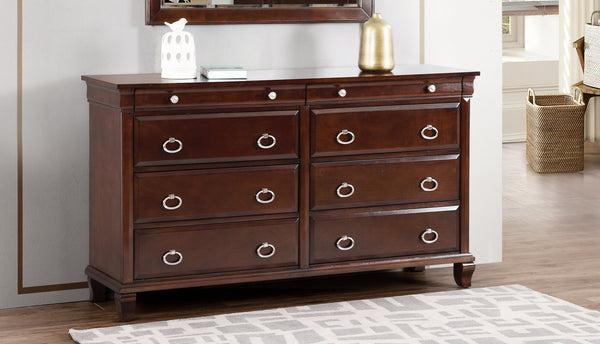 English Elm Triton G9000-D Dresser in Deep Cappuccino with Bevel Mirror, Nickel Hardware, Felt-Lined Drawers — 65" Wide Elegance B078108505