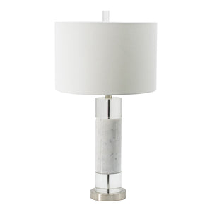 English Elm 15x15x28.5" Marble Acrylic Table Lamp with White Drum Shade, Modern Cylindrical Accent for Living Rooms W2078P324071