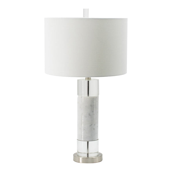 English Elm 15x15x28.5" Marble Acrylic Table Lamp with White Drum Shade, Modern Cylindrical Accent for Living Rooms W2078P324071