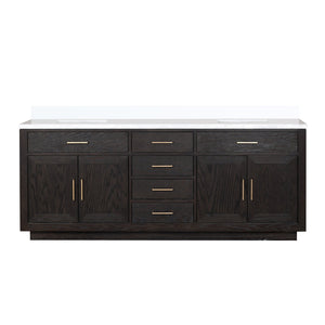 English Elm Abbey 84" Black Oak Double Vanity With Cultured Marble Top - Elegant Design, Ample Storage & Style B2731P260874