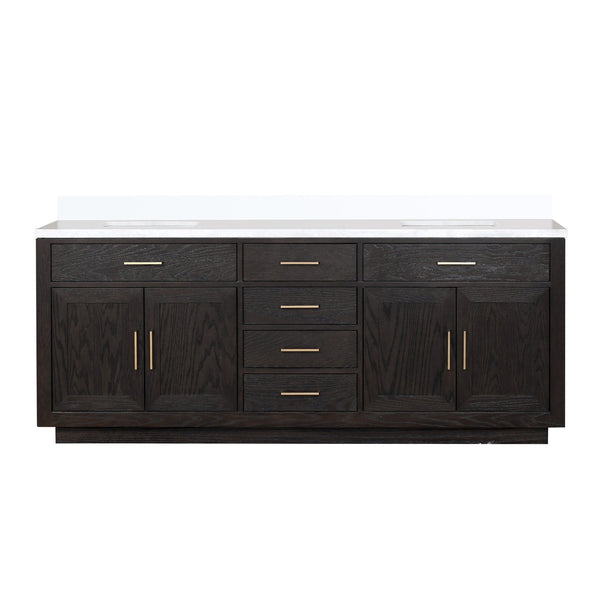 English Elm Abbey 84" Black Oak Double Vanity With Cultured Marble Top - Elegant Design, Ample Storage & Style B2731P260874