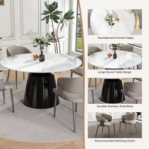 English Elm 53" Round Dining Table Set with Sintered Stone Top and Bronze Stainless Steel Cone Base, Seats 4-6 Beige+White,Black,Grey W2700S00035