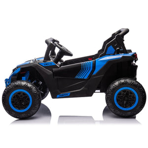 English Elm 24v Two Seat Kids Electric Utv with Parental Remote Suspension Off Road Ride On Blue W1578P184799
