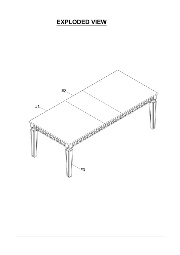 English Elm Silver Glam Mirror Accent Dining Table with Expandable 18" Leaf, Silver-Gray Contemporary 90" B2741P306158