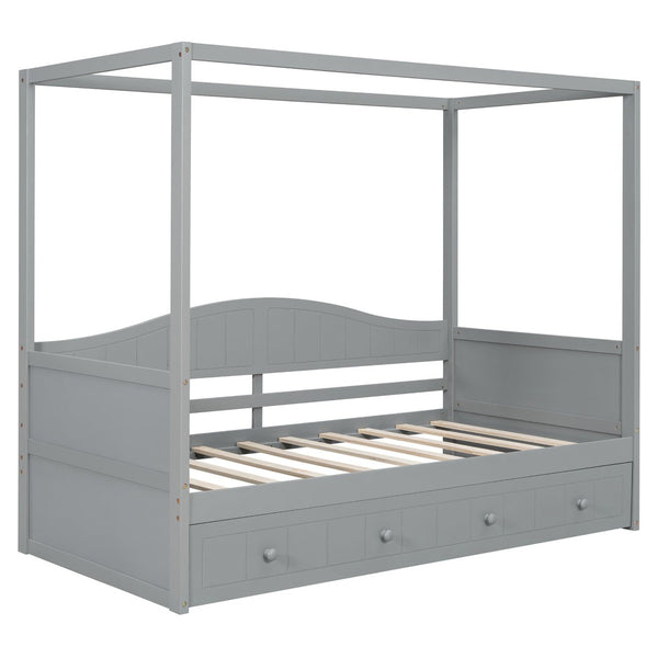 English Elm Twin Canopy Daybed with Pull Out Trundle Pinewood Frame for Kids or Guest Rooms N708P373423E