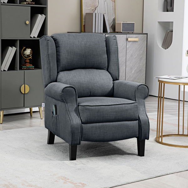 English Elm HOMCOM Linen Massage Recliner Chair with Heat & Dual Motors, Wingback Push-Back Sofa w/ Footrest and Side Pocket Charcoal grey W2225P200664