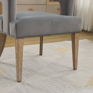 English Elm 25.79" Wide Modern Barrel Accent Chair In Gray Velvet With Weathered Wood Legs For Dining & Living Rooms W3118P254209