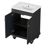 English Elm 24" Black Modern Sleek Bathroom Vanity Elegant Ceramic Sink With Solid Wood Frame, Adjustable Shelf