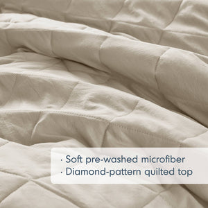 English Elm 3-piece Diamond Quilted King Comforter Set with Ruffled Edges and Prewashed Softness B035P463225