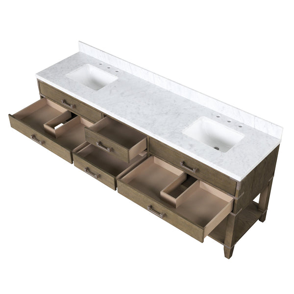 English Elm Grey Oak Double Bath Vanity With Carrara Marble Top - Spacious 84" Design, Soft-Close Drawers & Storage B2731P260381