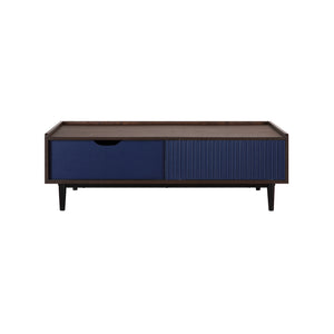 English Elm Duane 47" Coffee Table with Ribbed Wood Grain Laminate, Full-Extension Drawer & Iron Feet Durable Design Navy Blue B365P398089