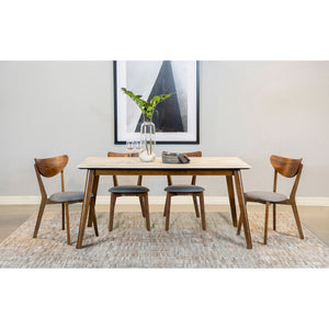 English Elm Bairdy Mid-Century 5-Piece Walnut & White Dining Set with Grey Cushions, Retro Comfort & Style B062S01022