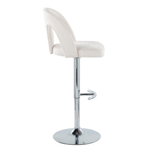 English Elm Adjustable Swivel Barstools Set of 2 White Fabric Padded Seats Chrome Base B202S01953