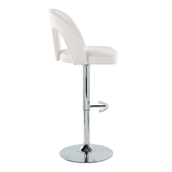 English Elm Adjustable Swivel Barstools Set of 2 White Fabric Padded Seats Chrome Base B202S01953