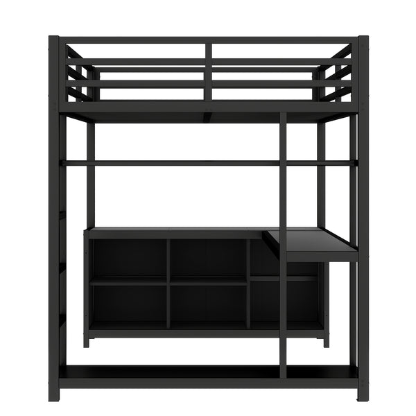 English Elm Metal Loft Bed With Integrated Desk, Storage Shelves & Wardrobe – Space-Saving Solution For All Ages W1580S00117