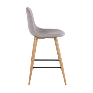 English Elm Pebble Mid-Century Modern Counter Stool Set of 2 with Upholstered Seat, Natural Metal Tapered Legs Grey B202P221753