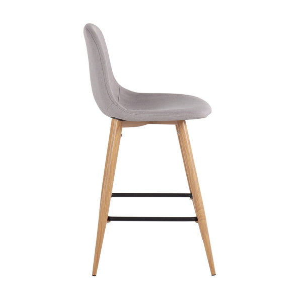 English Elm Pebble Mid-Century Modern Counter Stool Set of 2 with Upholstered Seat, Natural Metal Tapered Legs Grey B202P221753