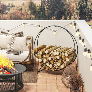English Elm Outsunny 40" Firewood Rack with Waterproof Zipper Cover, Heavy-Duty 220lb Log Hoop for Indoor/Outdoor W2225P229255