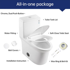 English Elm 1.1/1.6 Gpf Ceramic One Piece Toilet Skirted Comfort Height Dual Flush Soft Close B2724P246931