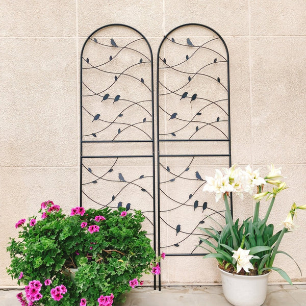 English Elm 4 Pack Powder-coated Metal Garden Trellis Panels Rustproof Climbing Plant Support Outdoor W1586P268006