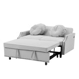 English Elm 54.7" Multiple Adjustable Positions Sofa Bed Stylish Sofa Bed With A Button Tufted Backrest, Two Usb Ports and Four Floral Lumbar Pillows For Living Room, Bedroom,Or Small Space, Light Grey