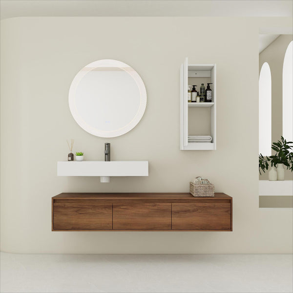 English Elm 60 Inch Wall-Mounted Bathroom Vanity Set With Resin Sink, Soft-Close Drawers, And Side Cabinet Space W999S00284