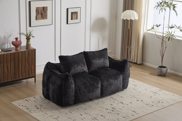 English Elm Giant Ultra Soft Fluffy Loveseat Bean Bag Sofa for Adults, Oversized Shredded Foam Couch with Pillows Black W3723P353894