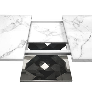 English Elm Modern Rectangle Dining Table - Stretchable White Marble Top With Black X-Leg Design For Stylish Dining W757P242764