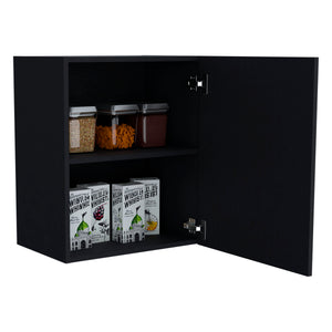 English Elm Manchester Compact 20" Wall Cabinet with One Door and Two Shelves — Space-Saving Storage, Sleek Finish Black 26 L x 21 W x 4 H B070P234339