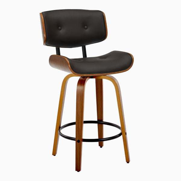 English Elm Fixed-height Swivel Counter Stools with Faux Leather Seats and Chrome Footrest Set of 2 B202S01837