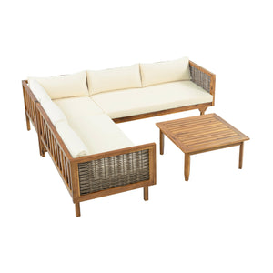 English Elm Christopher Knight Home® - SECTIONAL Modern Outdoor Seating Group with Waterproof Cushions, Acacia Wood Frame and Wicker Elegance Brown Mix,Teak+ Beige N770P278610B_N770P278612B