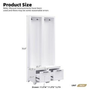 English Elm On-Trend Elegant Hall Tree Set Of 2 - 3-In-1 Entryway Coat Rack With Bench, Drawers & Hooks, White N721P249242K-GIGA