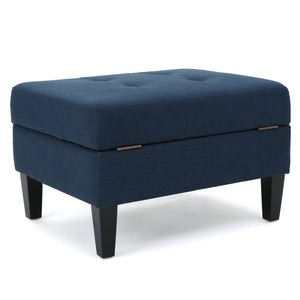 English Elm Christopher Knight Home® - STORAGE ottoman with tufted waffle stitch, birch wood legs, ample hidden storage and contemporary style Navy Blue 57608.00DBL