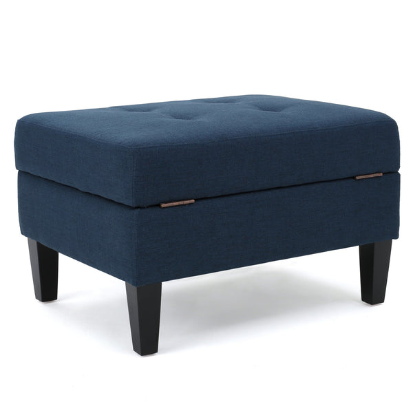 English Elm Christopher Knight Home® - STORAGE ottoman with tufted waffle stitch, birch wood legs, ample hidden storage and contemporary style Navy Blue 57608.00DBL