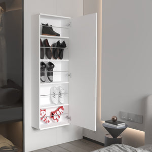 English Elm Connecticut White Wall-Mounted Shoe Cabinet with Mirror Door, 5 Shelves, 10-Pair Storage, 54.3"H x 18.5"W x 8.1"D B128P148691