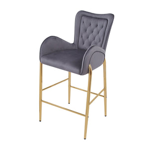 English Elm Christopher Knight Home® - 28.75inch Velvet Counter Height Stool Set of 2 with Tufted Back, Gold Frame & Foam Comfort, 265lb Gray N762P199823E