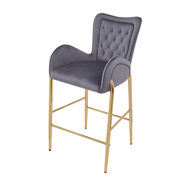English Elm Christopher Knight Home® - 28.75inch Velvet Counter Height Stool Set of 2 with Tufted Back, Gold Frame & Foam Comfort, 265lb Gray N762P199823E